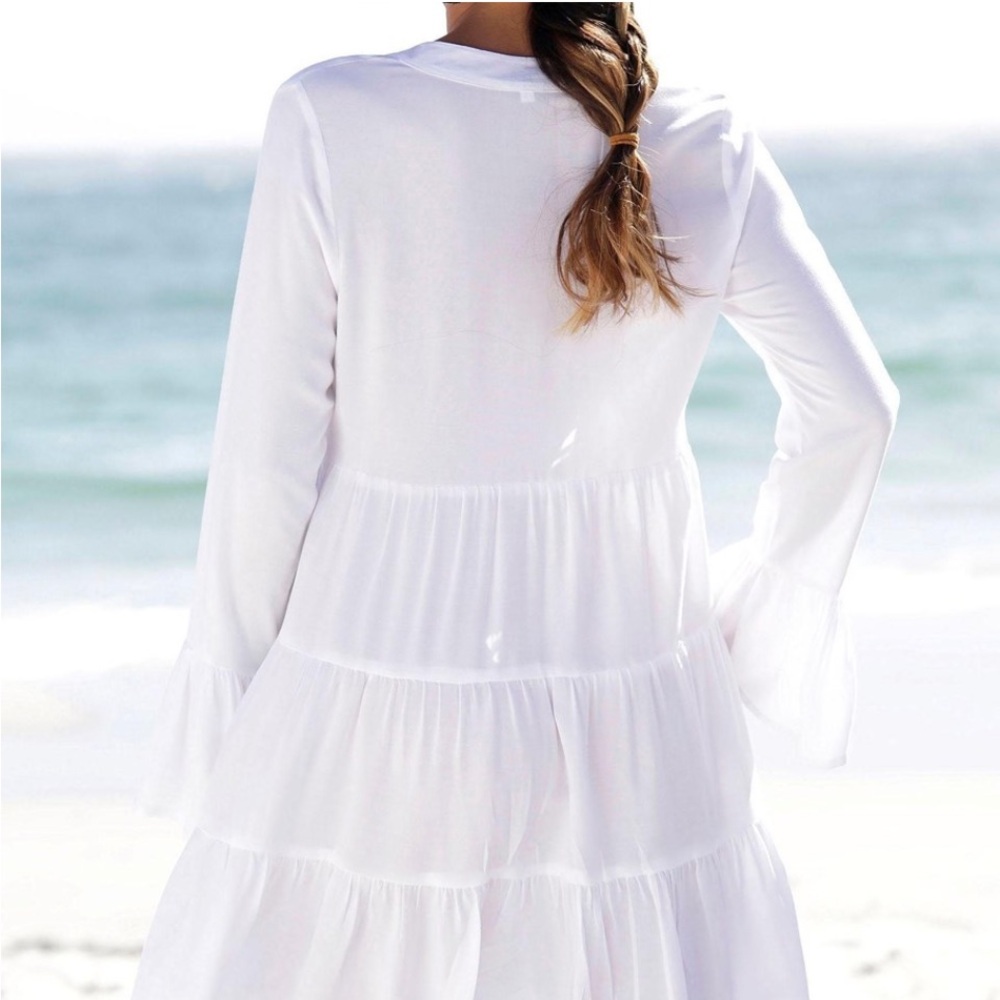 Lascana White Lace Bell Sleeve Cover Up Dress Boho Resort Size M - Picture 4 of 6